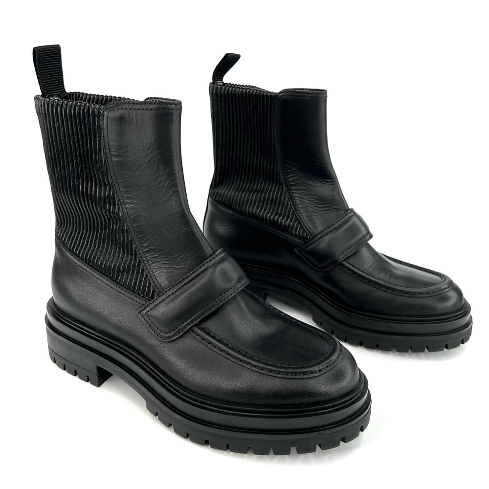 GIANVITO ROSSI Calf Eco Stretch Black Leather Combat Ankle Boots Size EU 36